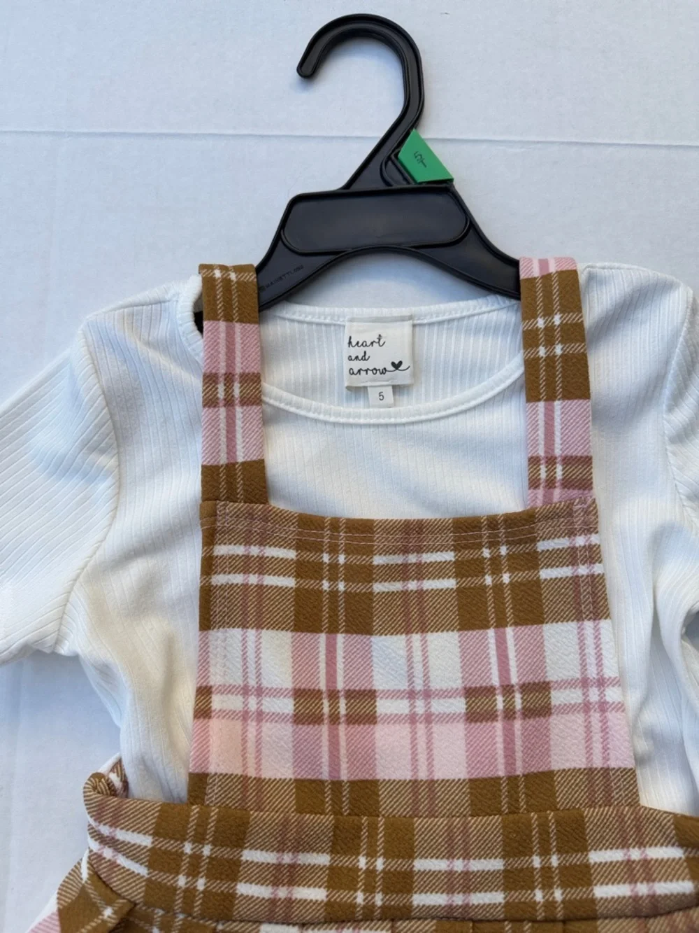 Girls Pink & Brown Plaid Pinafore Dress with White Tee NEW